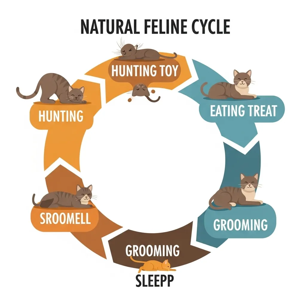 Hunt-catch-kill-eat-groom-sleep cycle to calm hyper cats