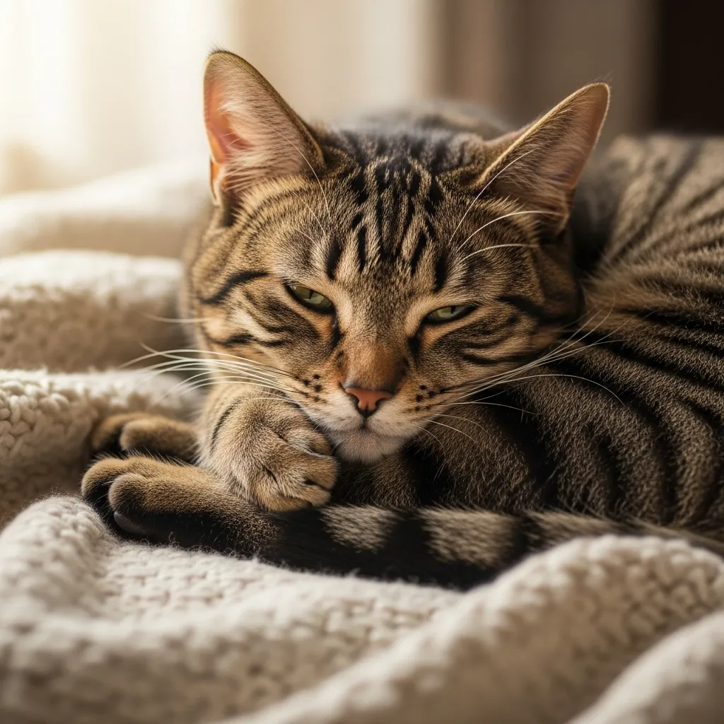 Cat in loaf position showing relaxed cat posture and comfort signs