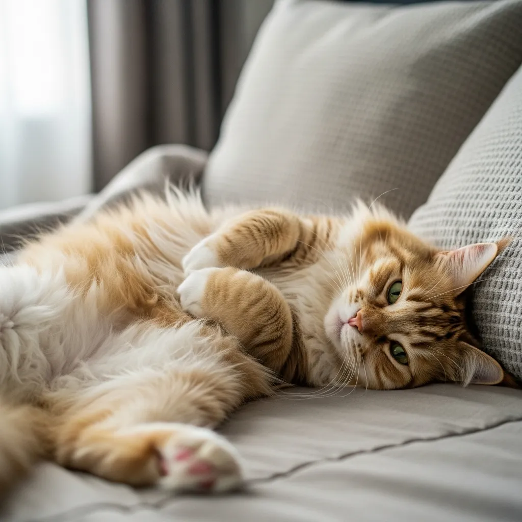 Cat belly up meaning trust and comfort in safe home