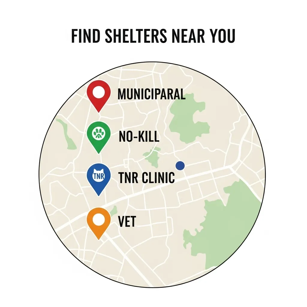 Map of stray cat drop-off locations: shelters, TNR clinics, and vet partners