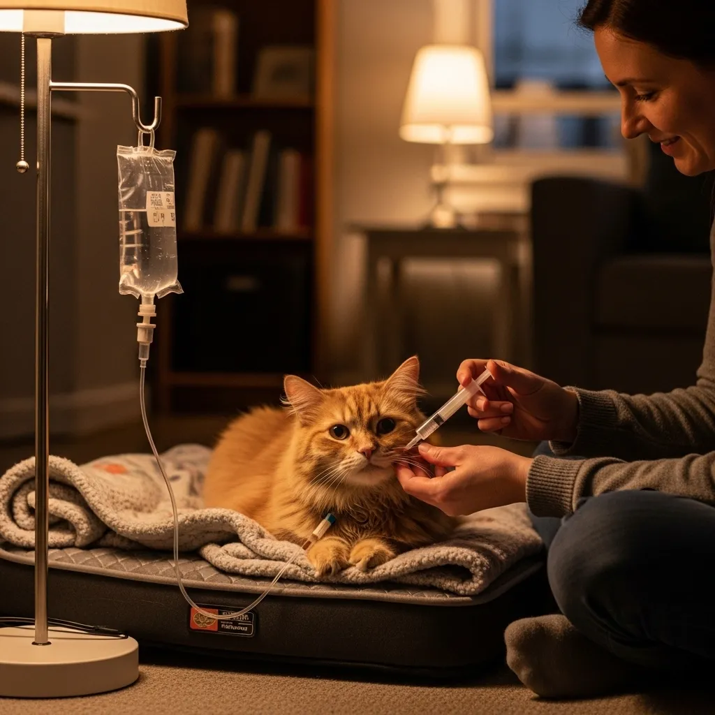 Cat hospice care at home with pain relief and hydration support