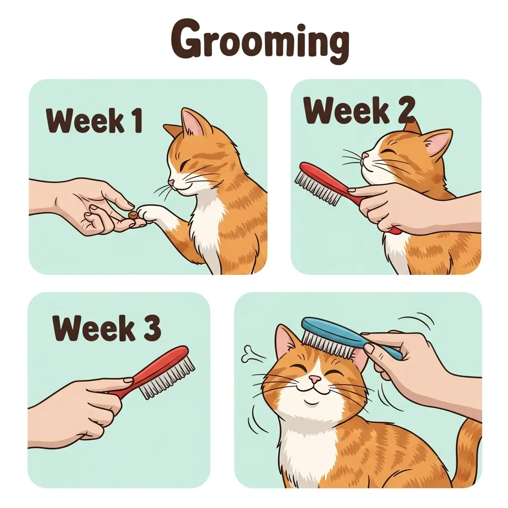 How to desensitize a cat to brushing – 3-week timeline infographic