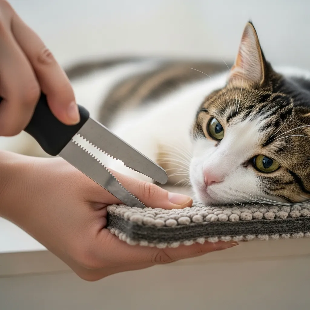 Safe mat removal in cats using a mat splitter tool – close-up