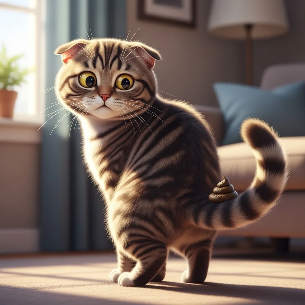 Cat with dingleberry on tail showing poor cat hygiene