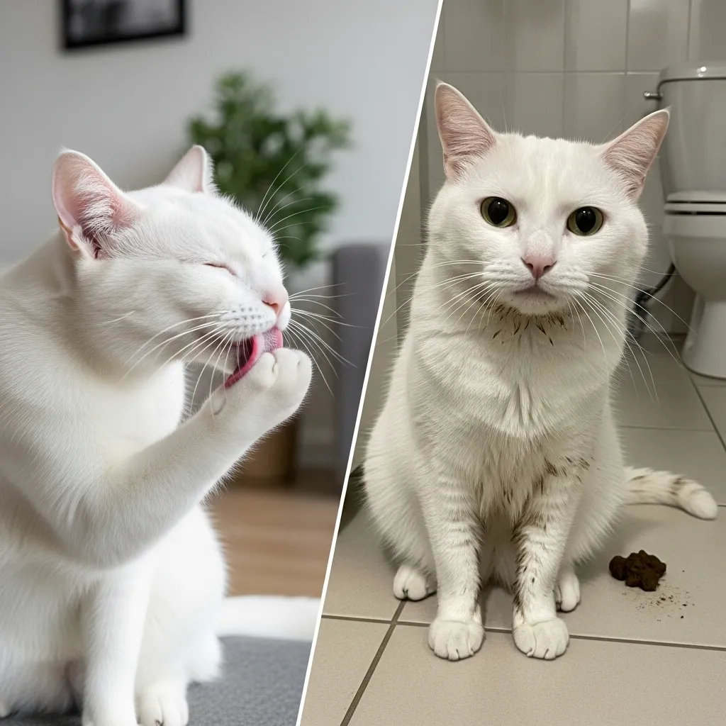 Normal vs poor cat self-grooming behavior comparison