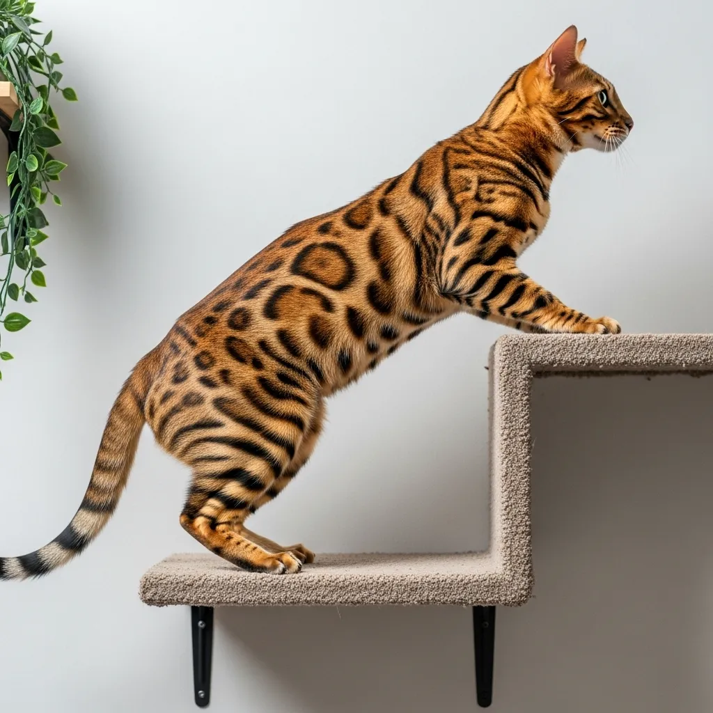 Why is my cat so muscular – healthy lean Bengal cat jumping