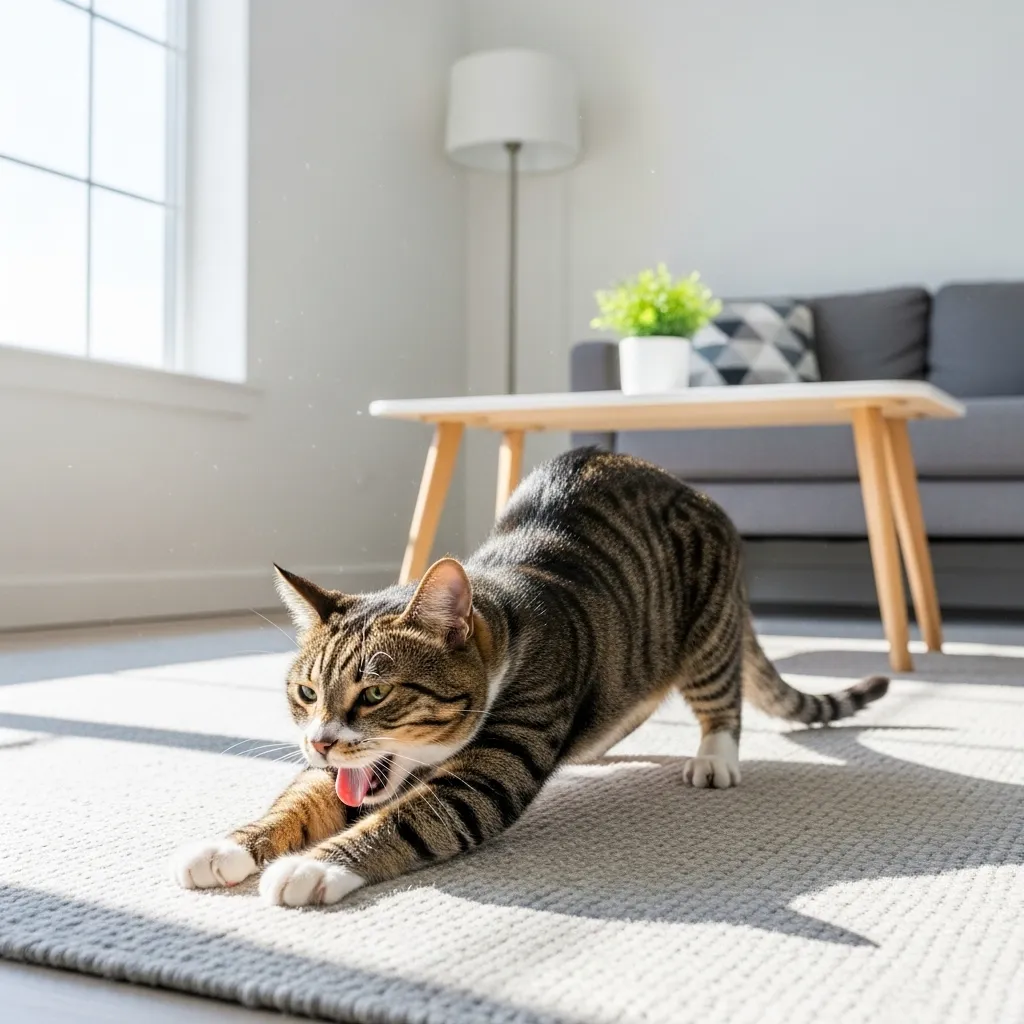 Cat showing signs of feline asthma, such as coughing or difficulty breathing.