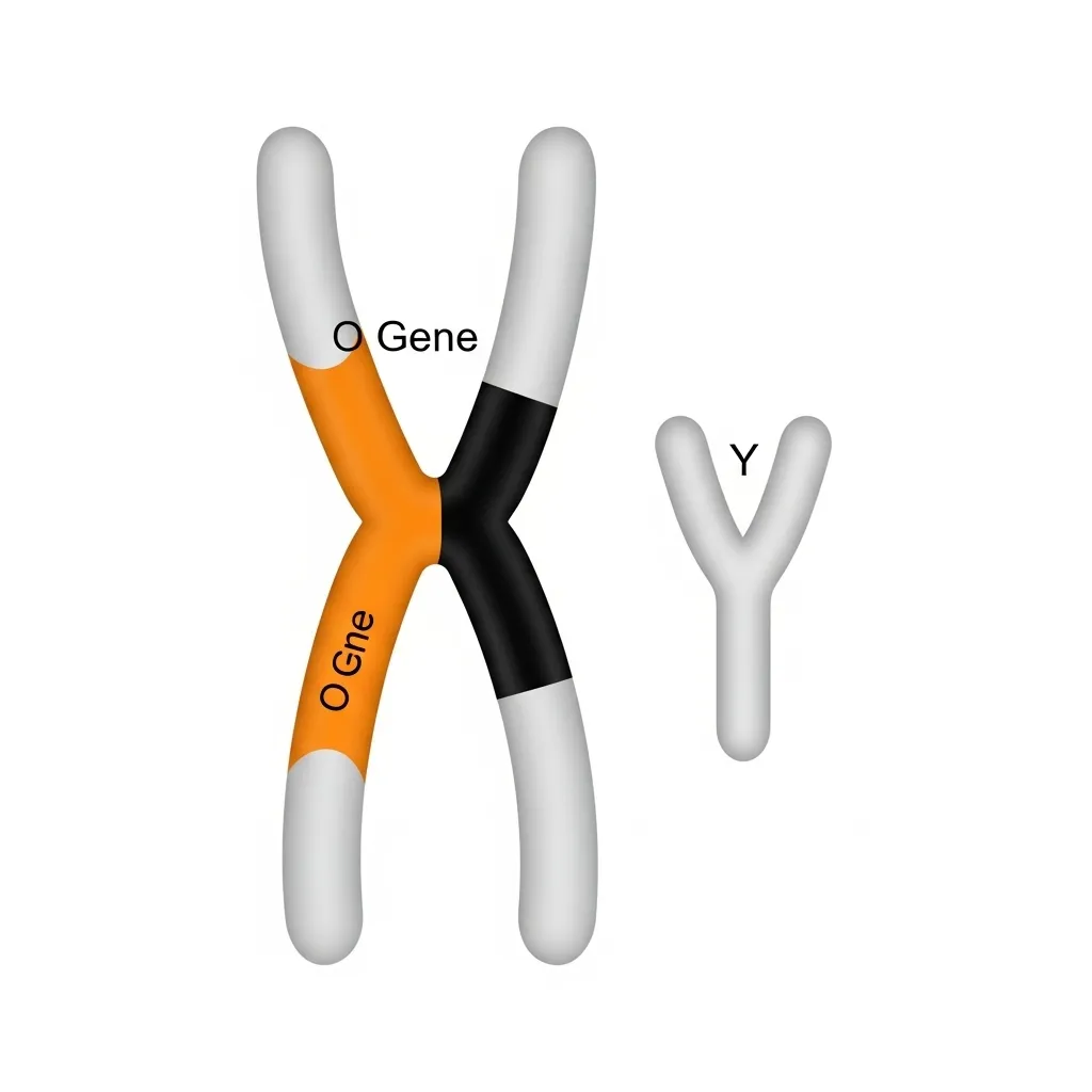 Diagram of cat X and Y chromosomes showing the location of the orange gene.