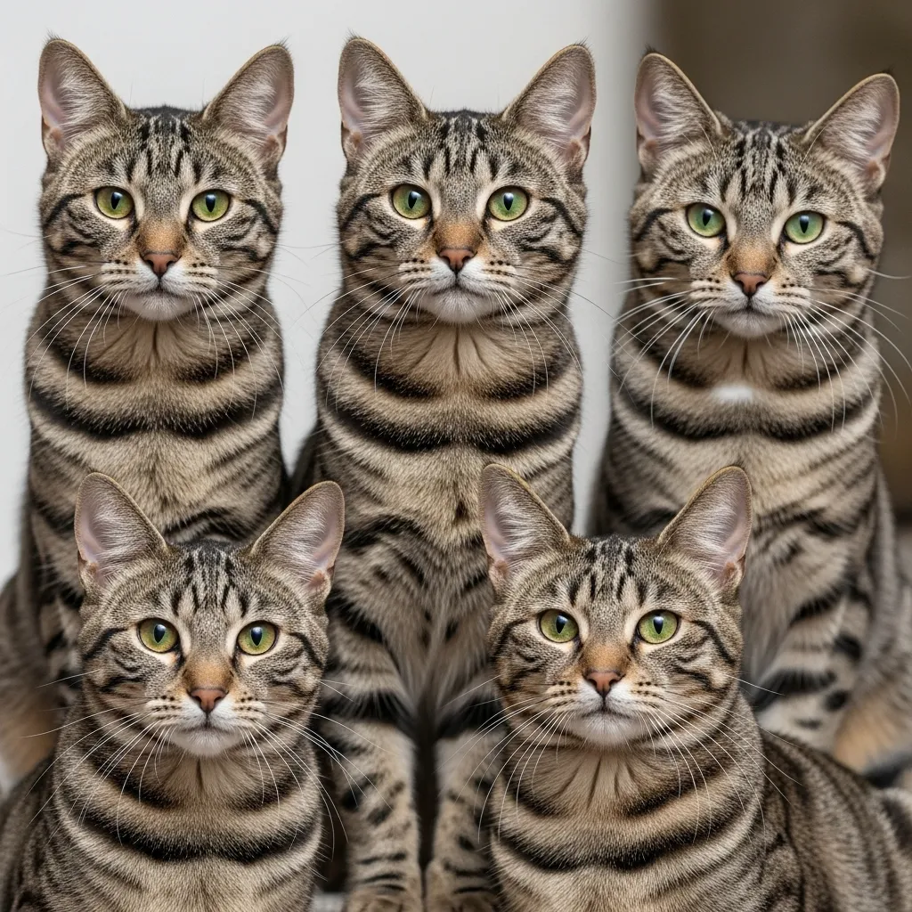 Collage showing the four types of orange tabby cat patterns: classic, mackerel, spotted, and ticked.