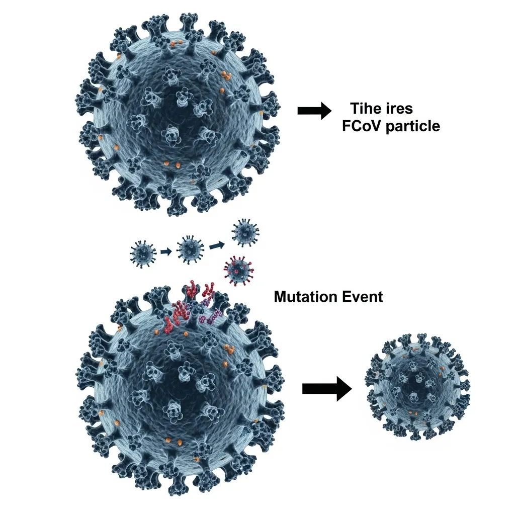  Infographic diagram showing how Feline Coronavirus mutates into the FIP virus inside a cat's body.