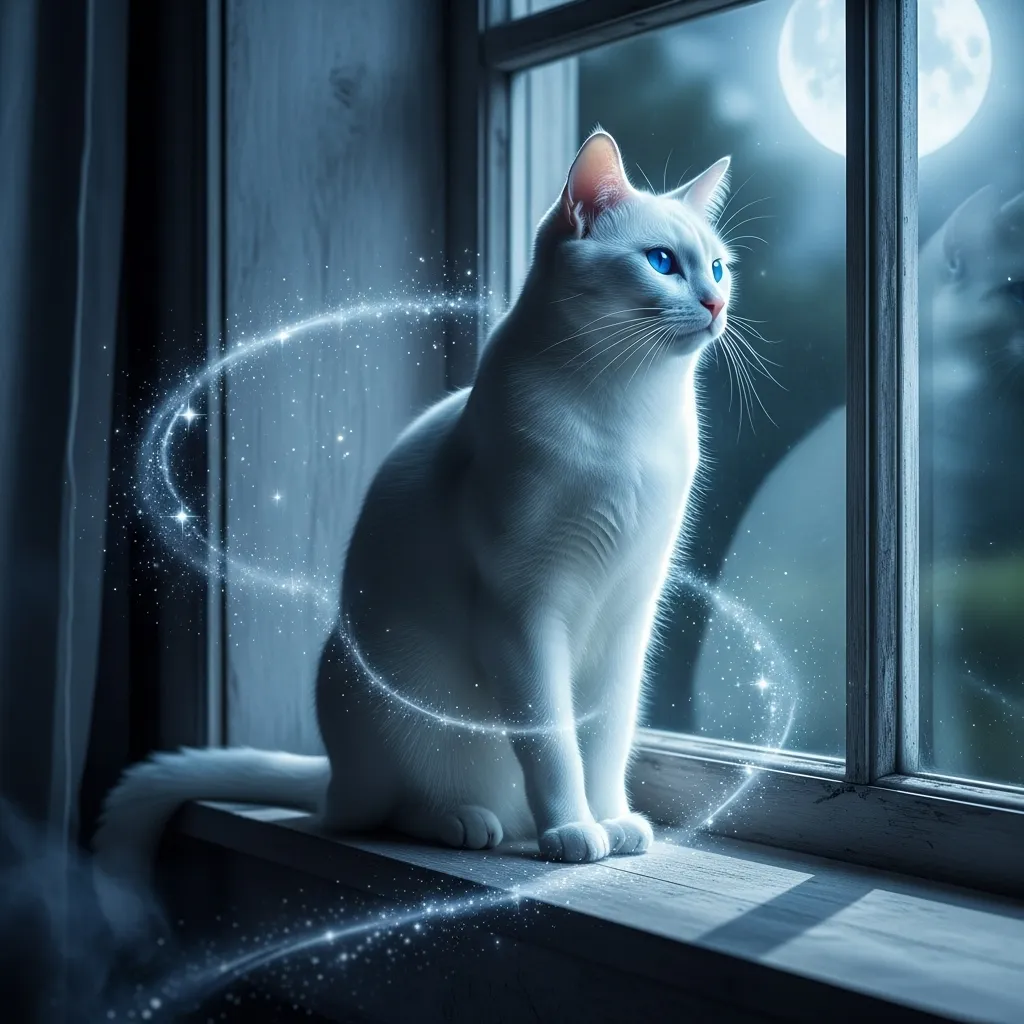 White cat under moonlight symbolizing spiritual clarity and mystery