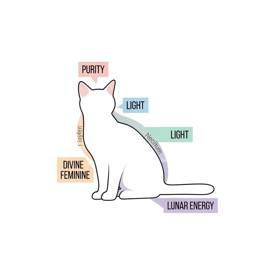 White cat symbolism infographic – purity, light, and divine energy