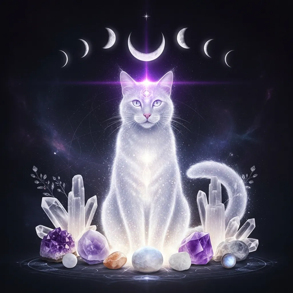 White cat as spirit animal – crown chakra and lunar energy