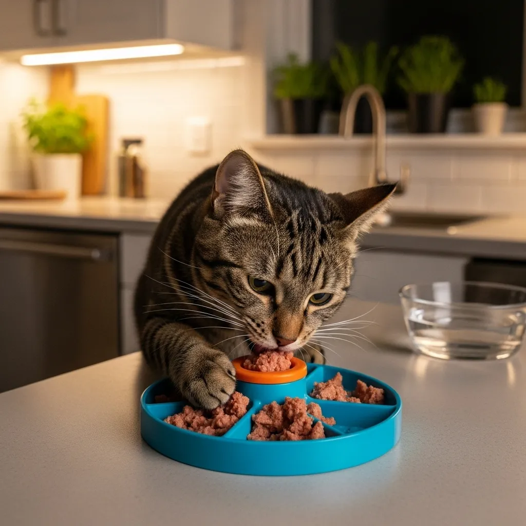 Late-night puzzle feeding to satisfy cat’s hunt-eat-sleep cycle