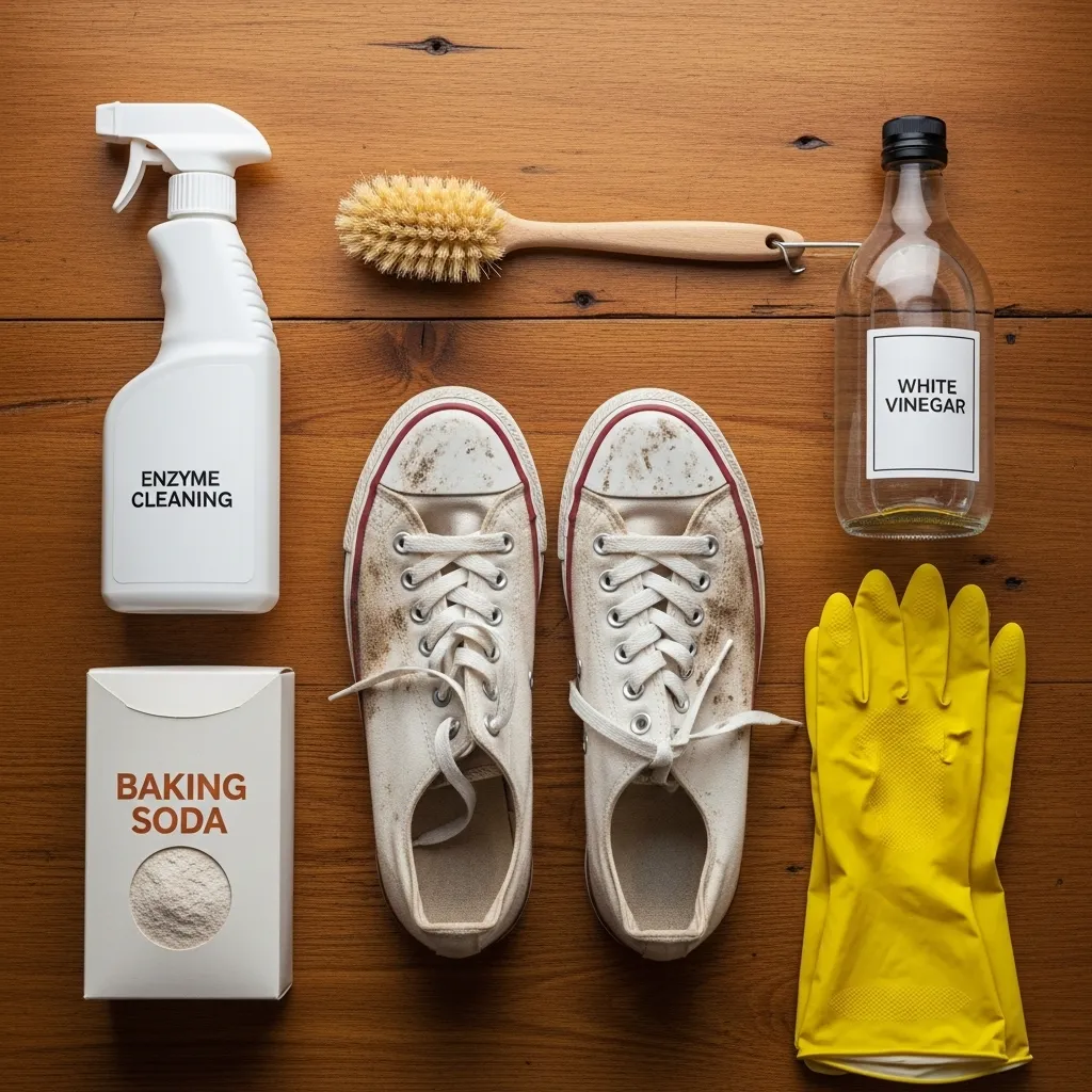 Supplies needed to remove cat urine smell from shoes