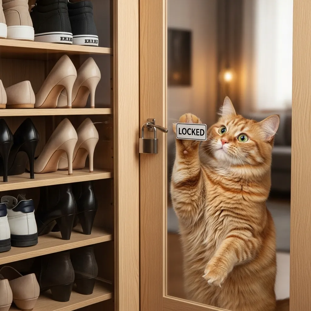 Prevent cat pee in shoes with secure storage