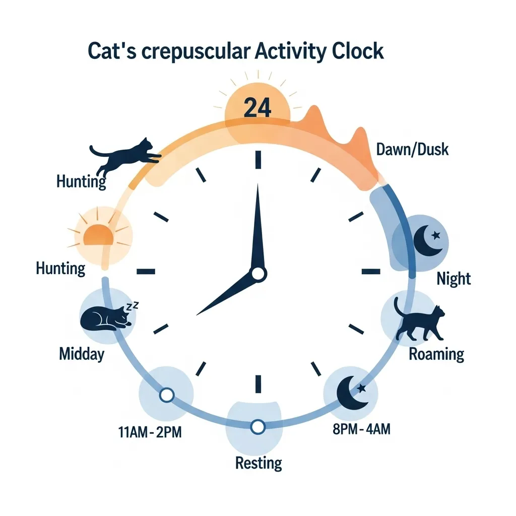 Cat nighttime behavior activity clock showing crepuscular pattern