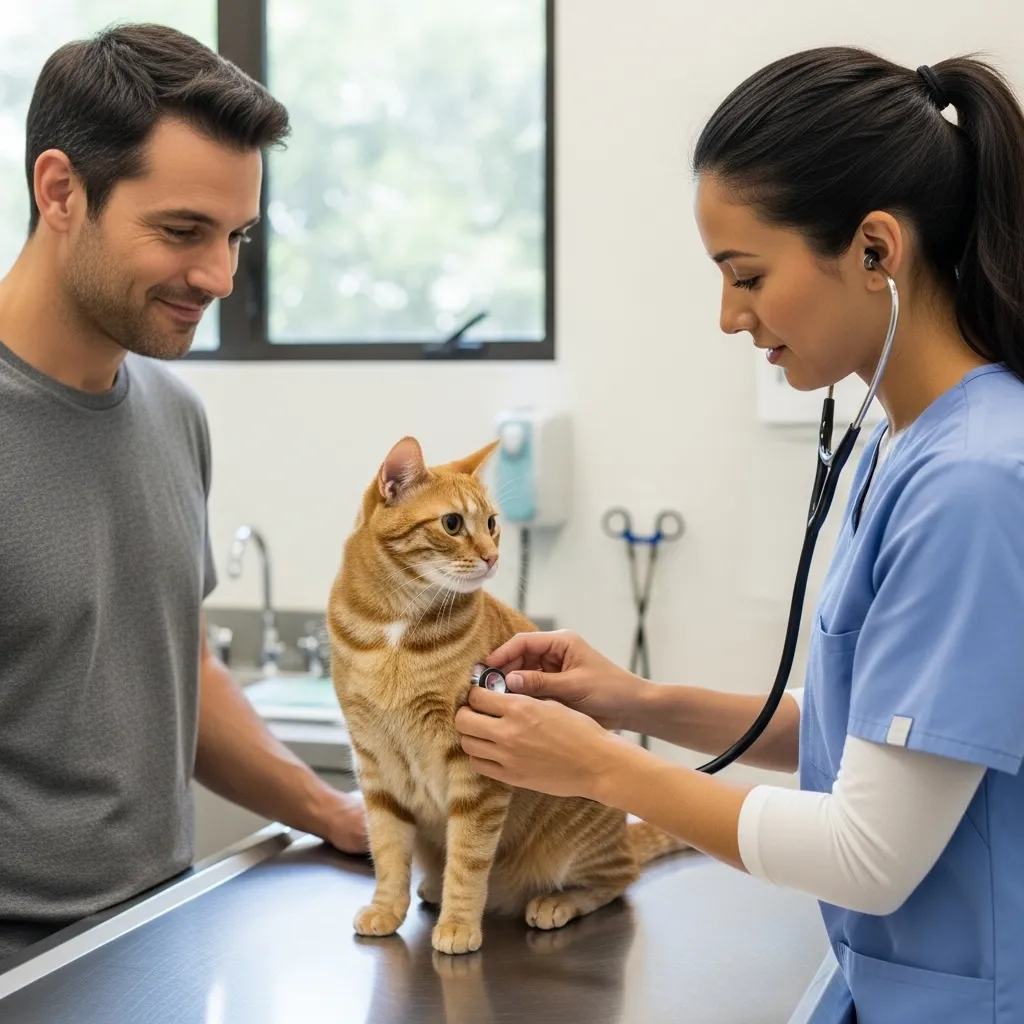 Cat receiving wellness checkup at vet for preventive health care