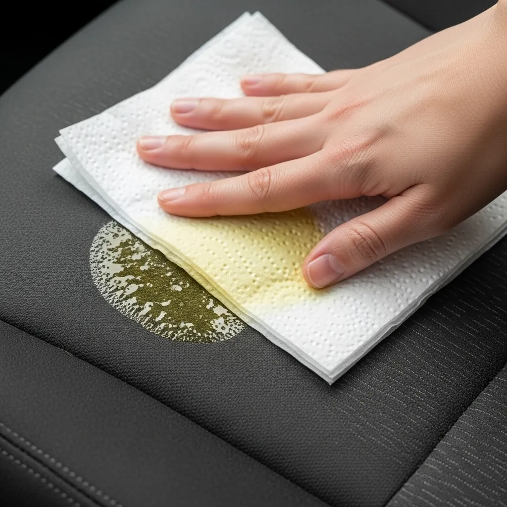 Proper blotting technique to remove fresh cat urine from car seat