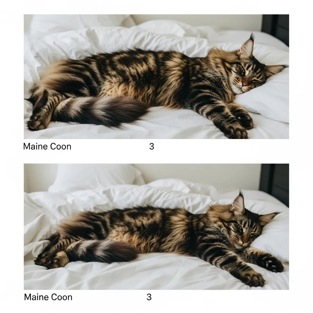 Cat breeds and sleeping positions at foot of bed: Siamese, Ragdoll, Maine Coon, Bengal