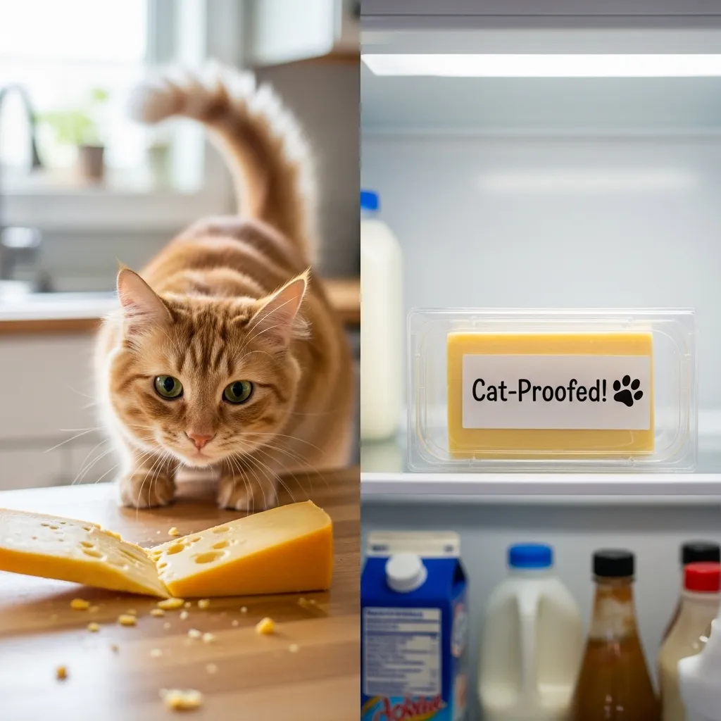 Before and after cat-proofing your cheese storage
