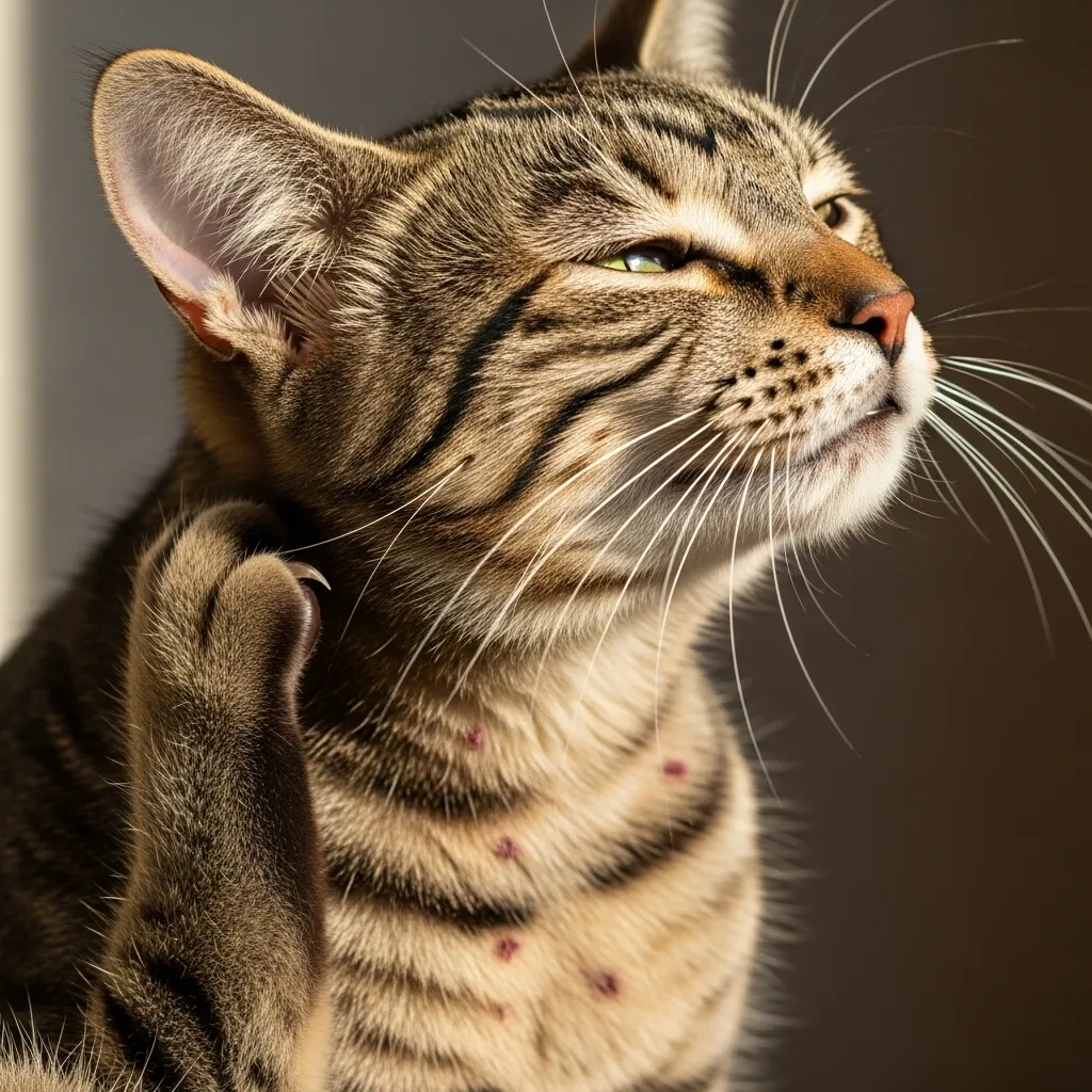 Cat scratching flea bites on neck – signs it's time for flea treatment