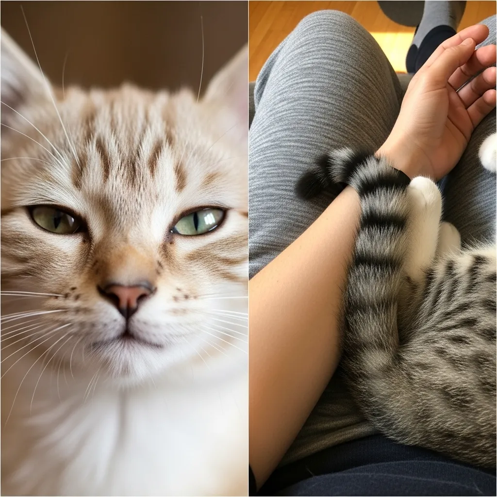 Cat trust signals: slow blink and tail curl mean lap cat love