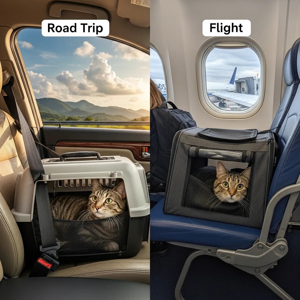“Road trip vs flying with cats: Comparing travel options for long-distance cat moving