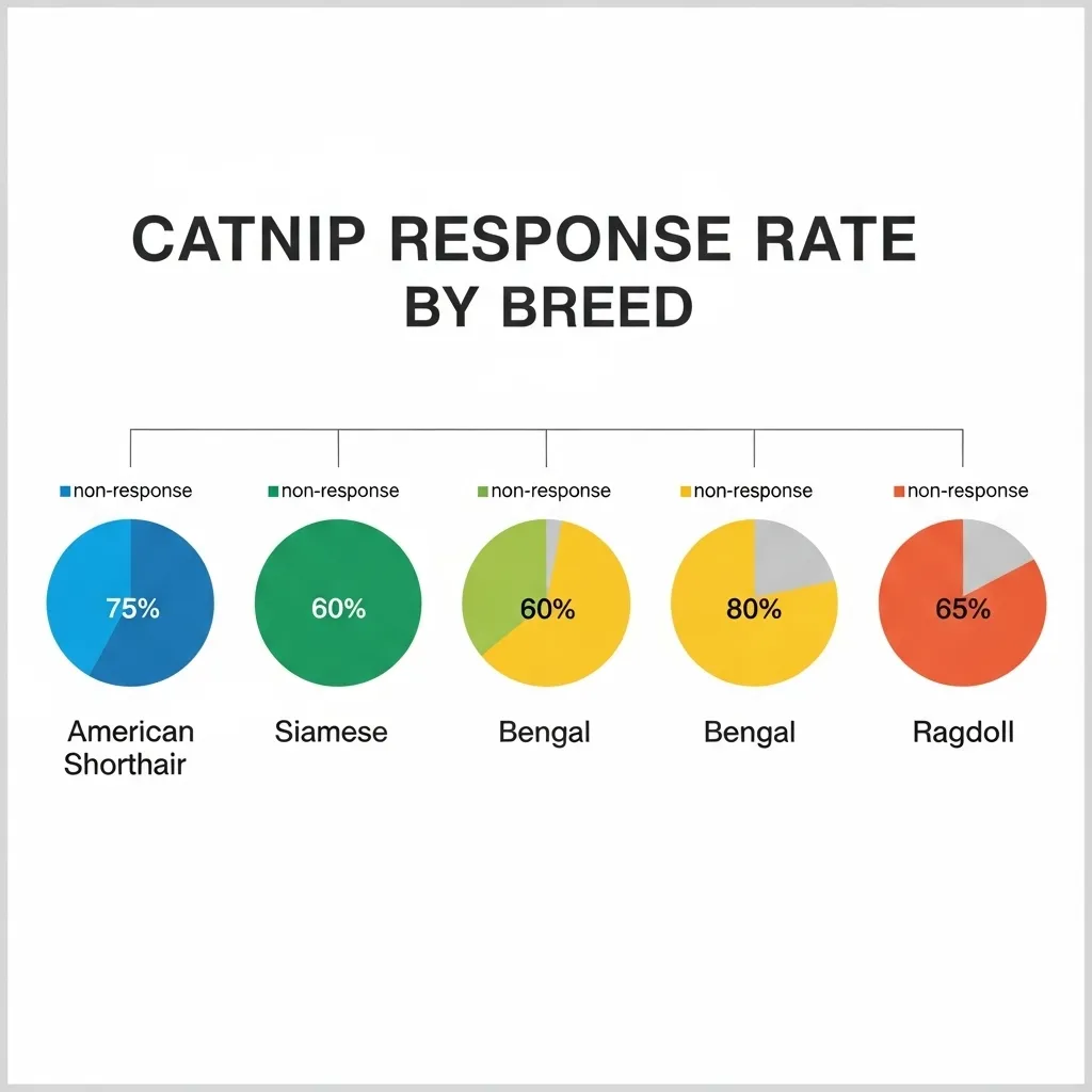 Catnip sensitivity by breed infographic – American Shorthair, Siamese, Bengal, Ragdoll response rates