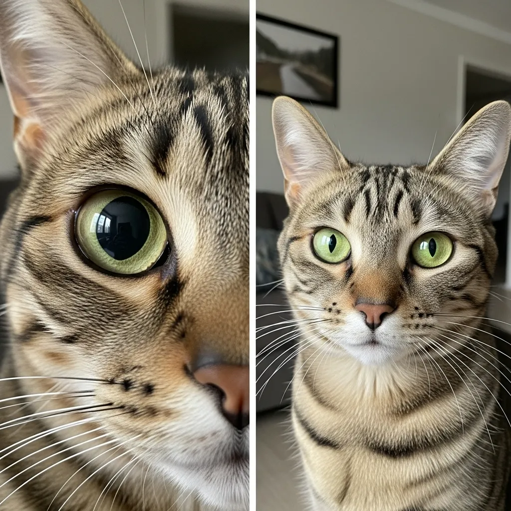 Cat eyes dilated all the time vs normal pupil response – red flag for cat vision problems