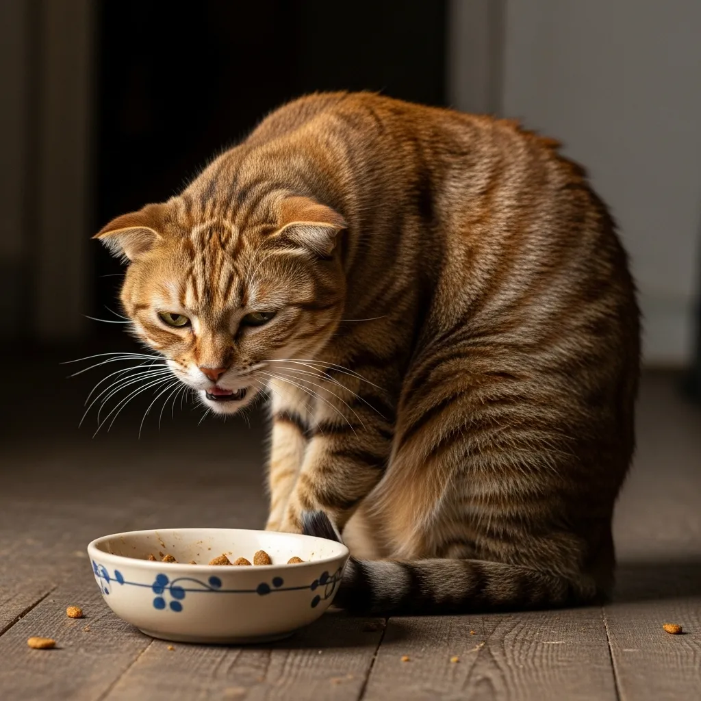 Cat showing discomfort after eating – meowing due to pain