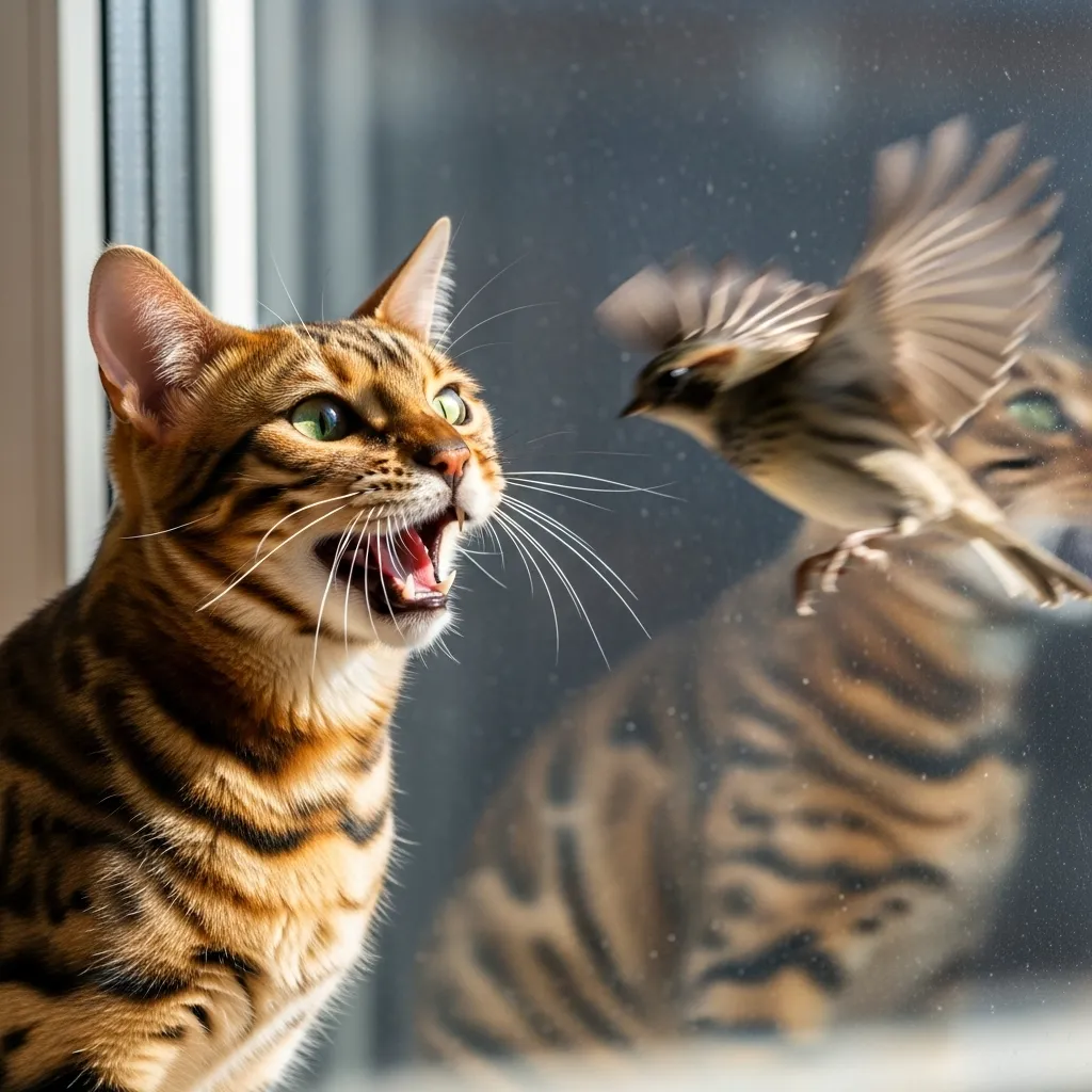 How Many Sounds Can a Cat Make 8 Bengal cat chattering at bird through window – prey drive cat noises