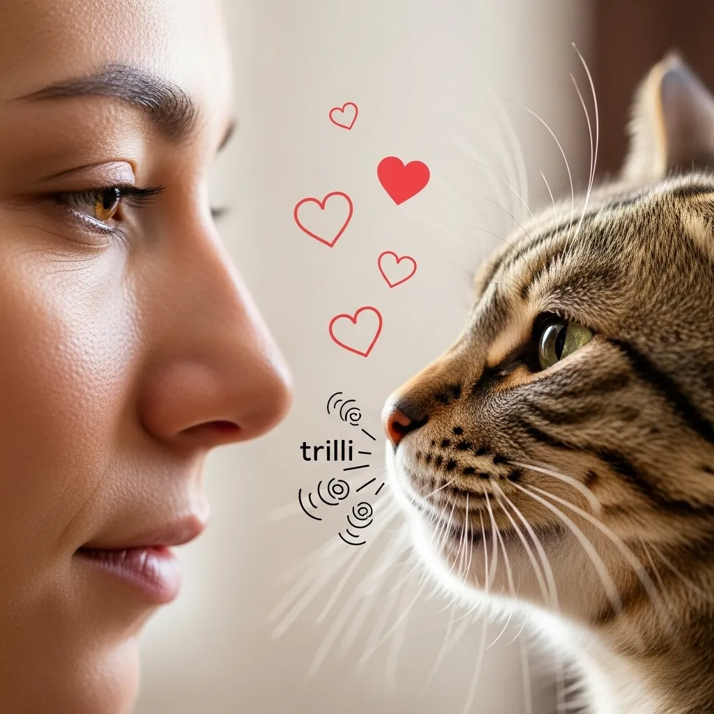 How Many Sounds Can a Cat Make 12 Human slow blinking at cat who trills back – cat-human communication tips