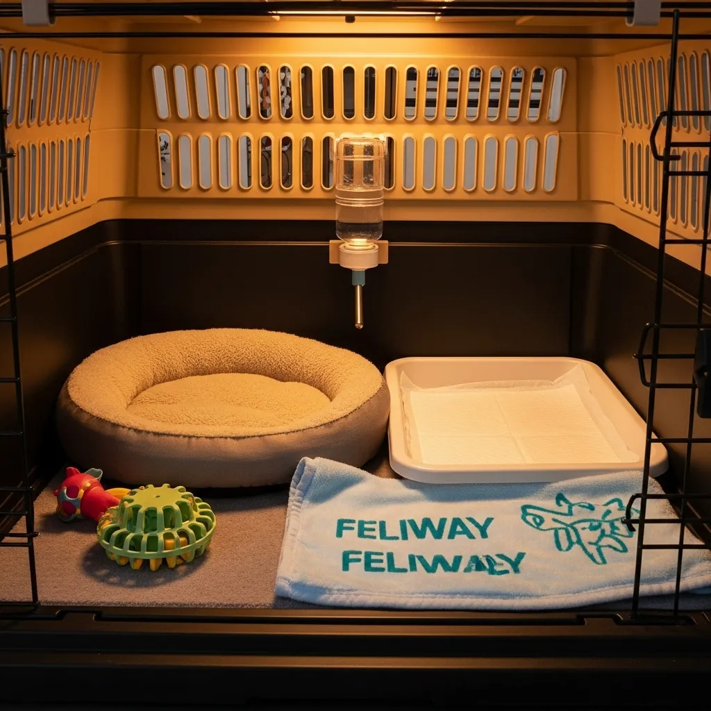 Fully optimized cat crate setup with comfort items for maximum cat crate comfort during travel