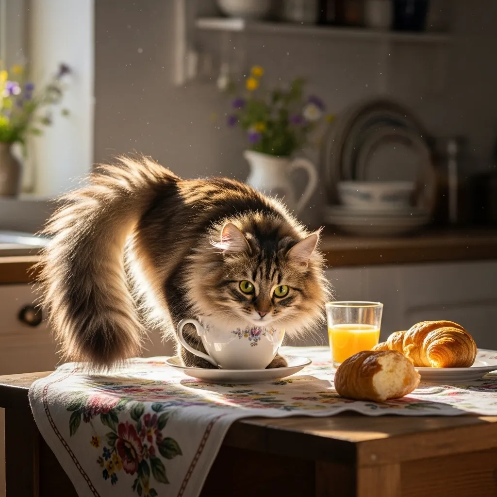 If I fits I sits - Norwegian Forest Cat in teacup - real life cat meme