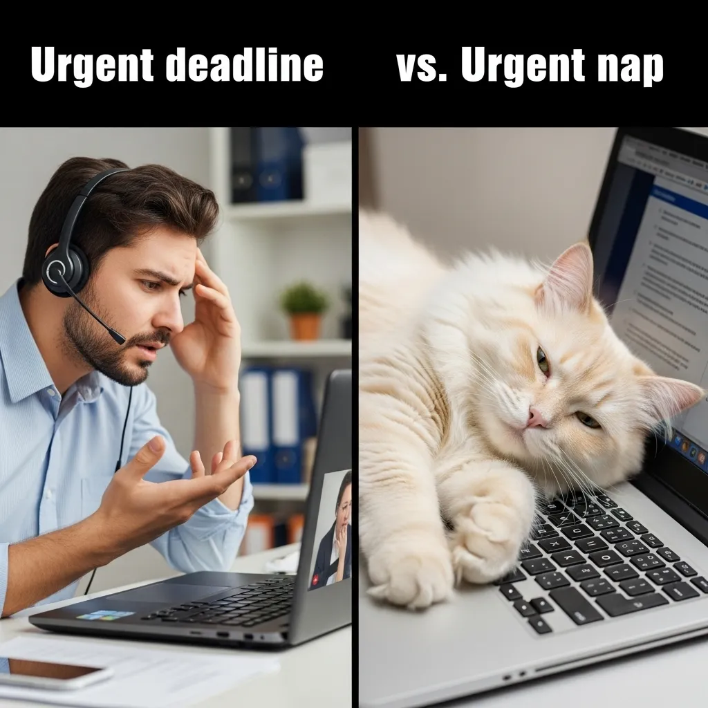 Hilarious cat meme of cat hijacking laptop during work call – classic cat owner struggle