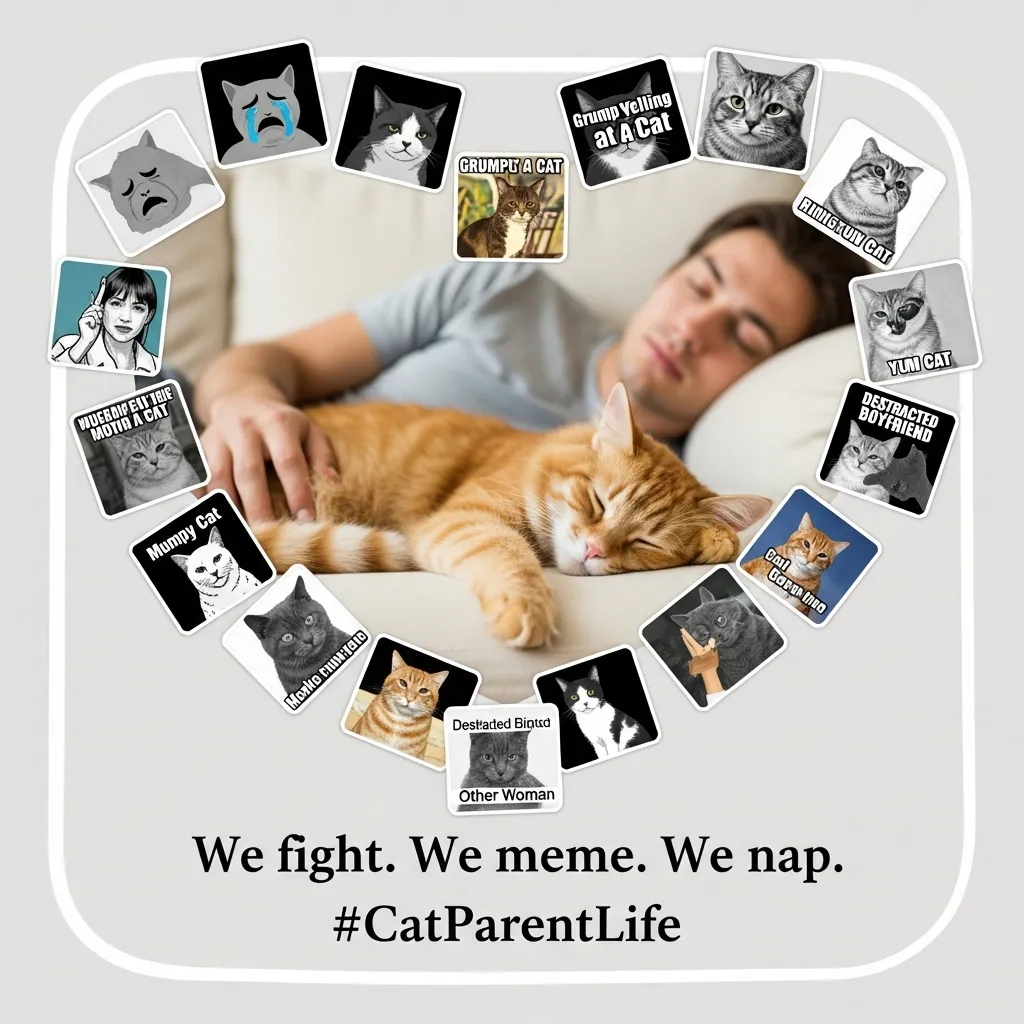 Relatable cat owner memes 2025 summary – funny cat humor collage