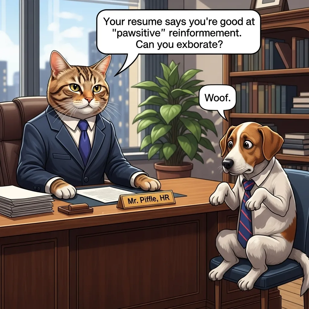 Viral 2025 cat vs dog battle meme – cat HR interviewing dog for love