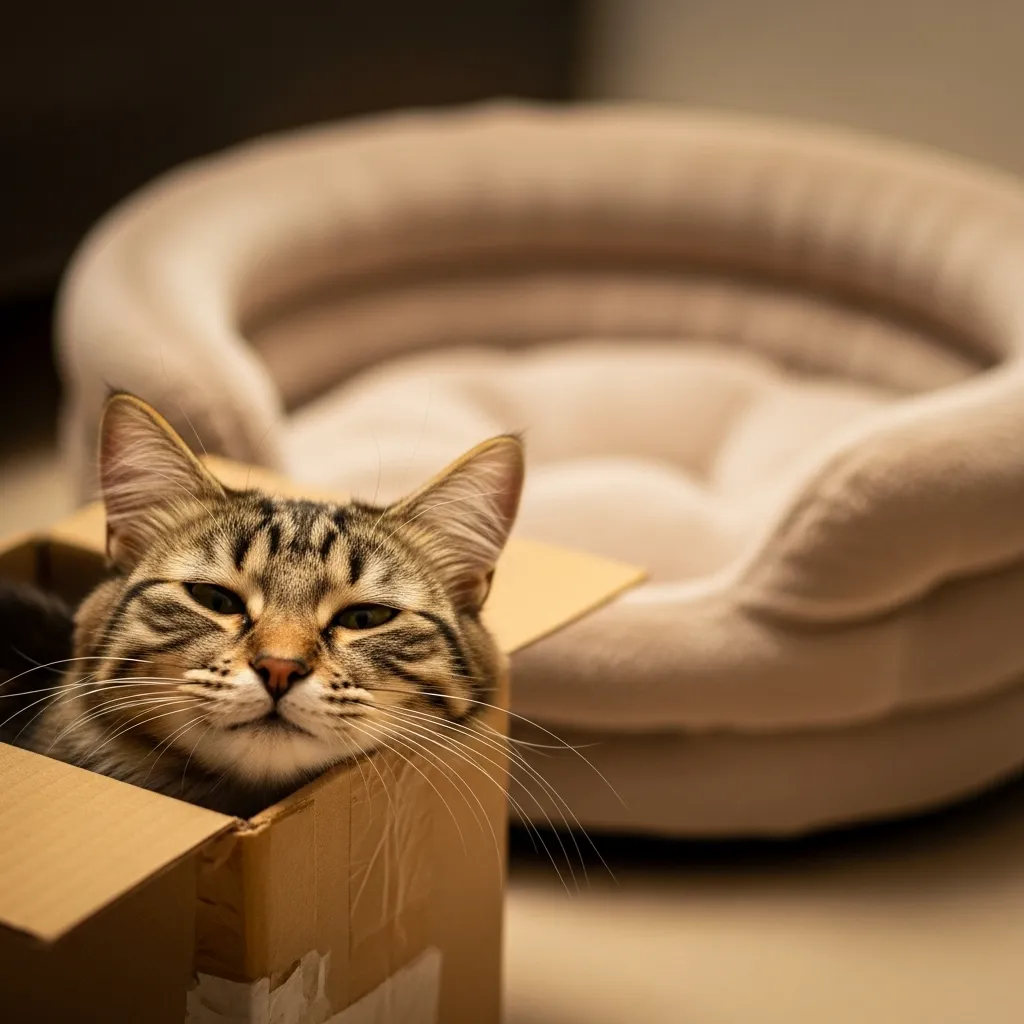 Cat Attitude Memes 5 Cat in box ignoring fancy bed โ relatable cat meme classic ๐