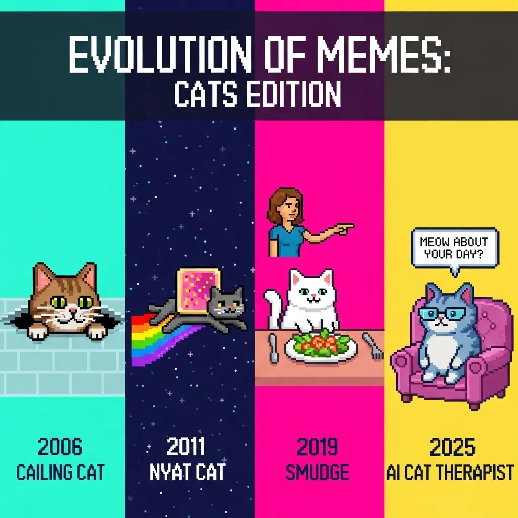 cat meme culture timeline from LOLcats to trending cat memes 2025