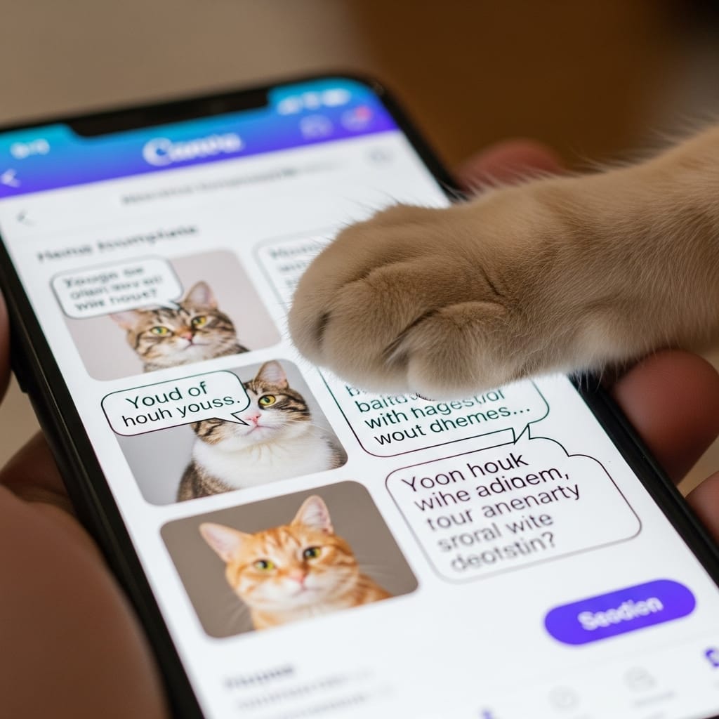 DIY cat meme creation on phone with cat “helping” – Instagram Reels ready 📱😺