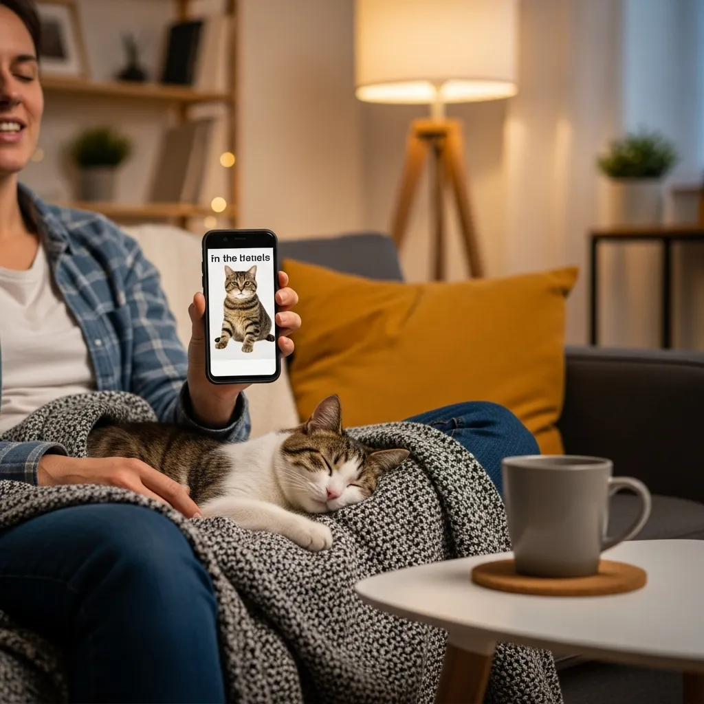Cat meme for burnout relief – remote worker laughing with feline coworker 😸☕