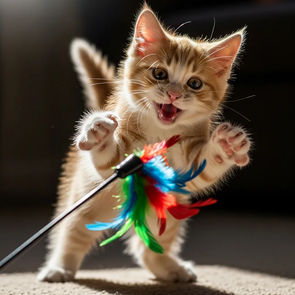 Kitten attacking toy mid-air – funny kitten quote about attacking everything