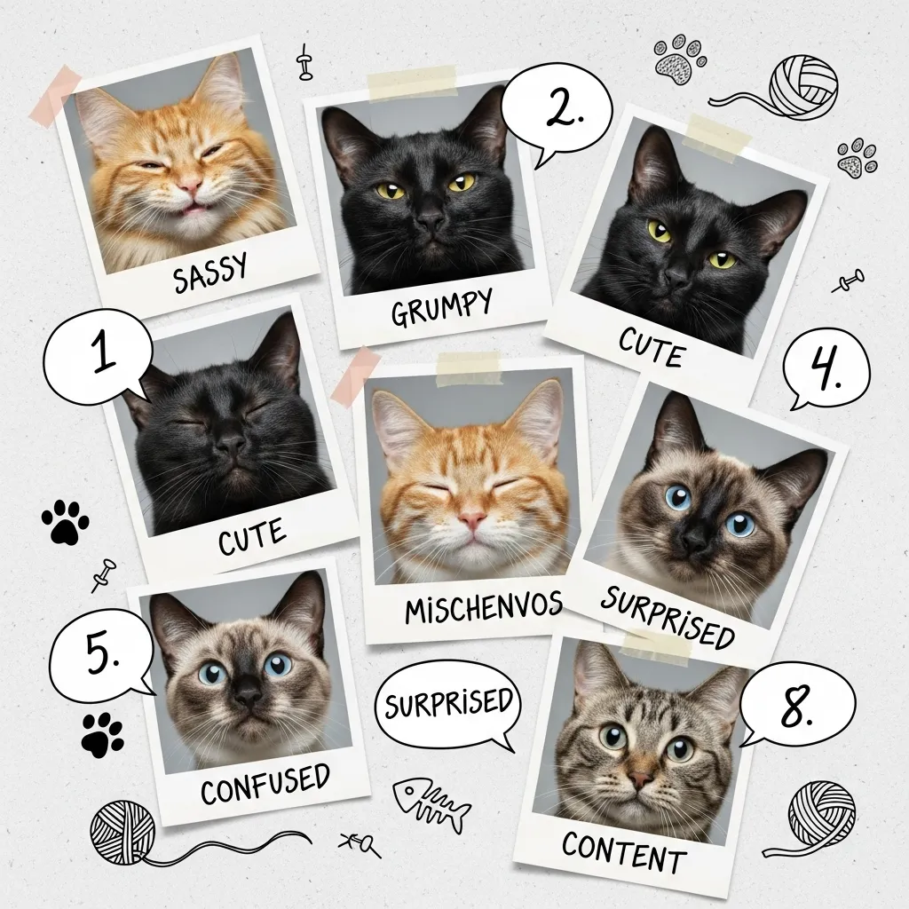 Cat mood board with quote categories – best cat quotes for every occasion