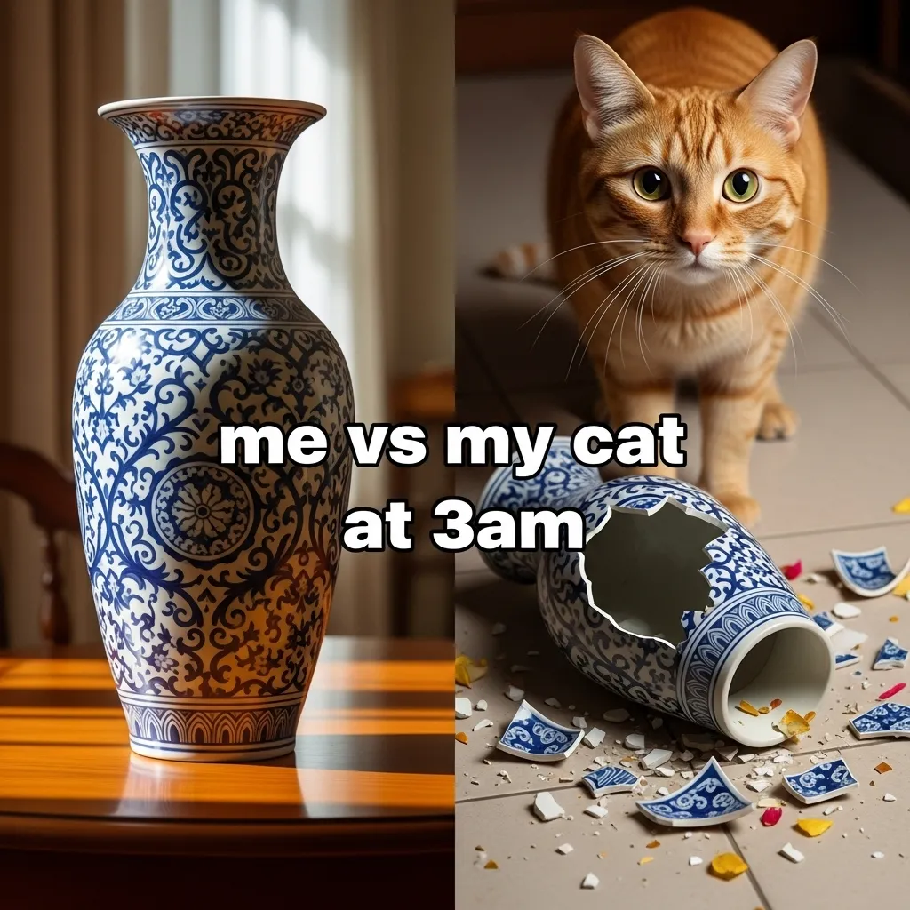 funny cat behaviors – cat knocking over vase TikTok moment