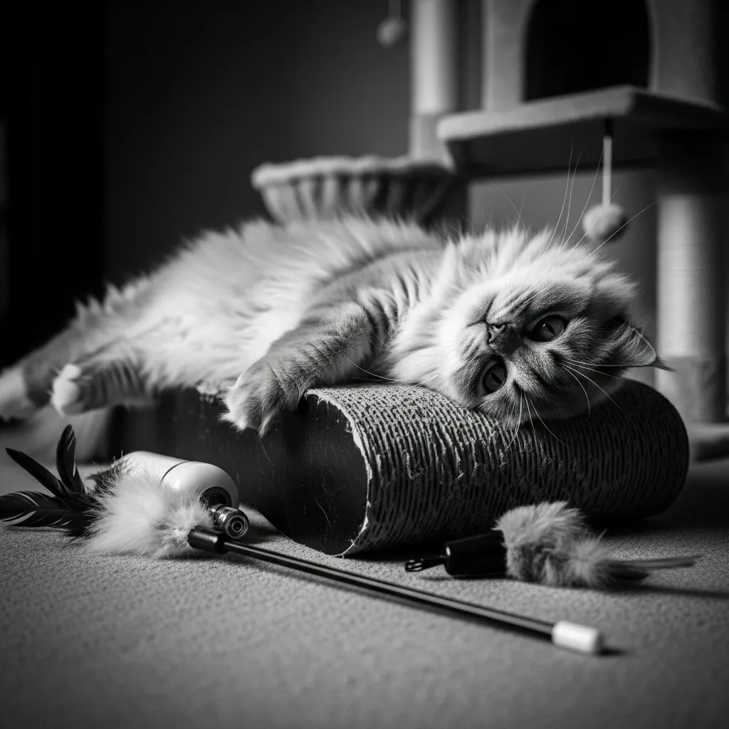 cat boredom signs – bored cat ignoring toys