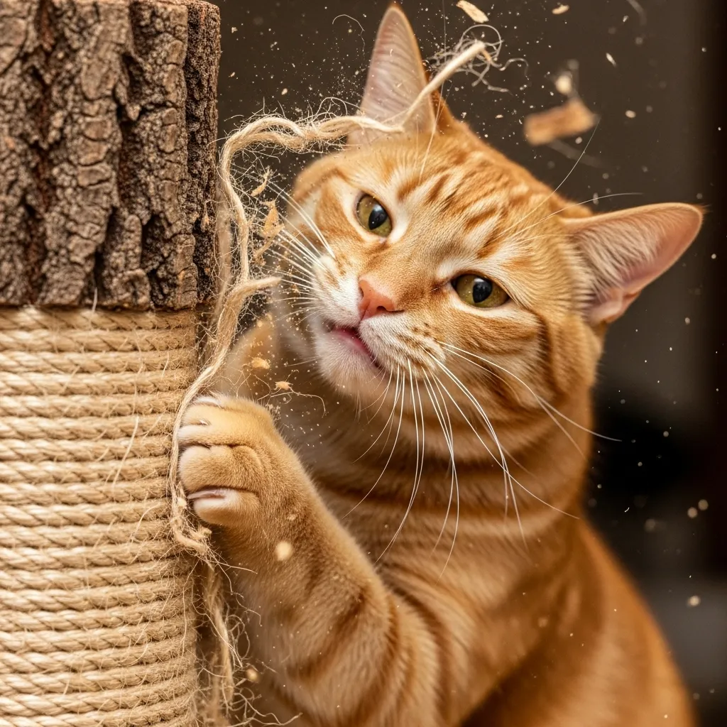 Cat scratching behavior on eco-friendly sisal post – natural claw maintenance