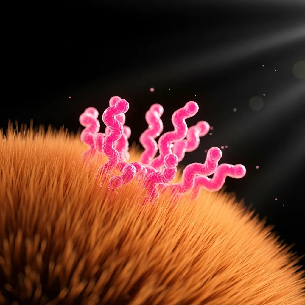 Cat dander allergens under microscope showing Fel d 1 protein particles