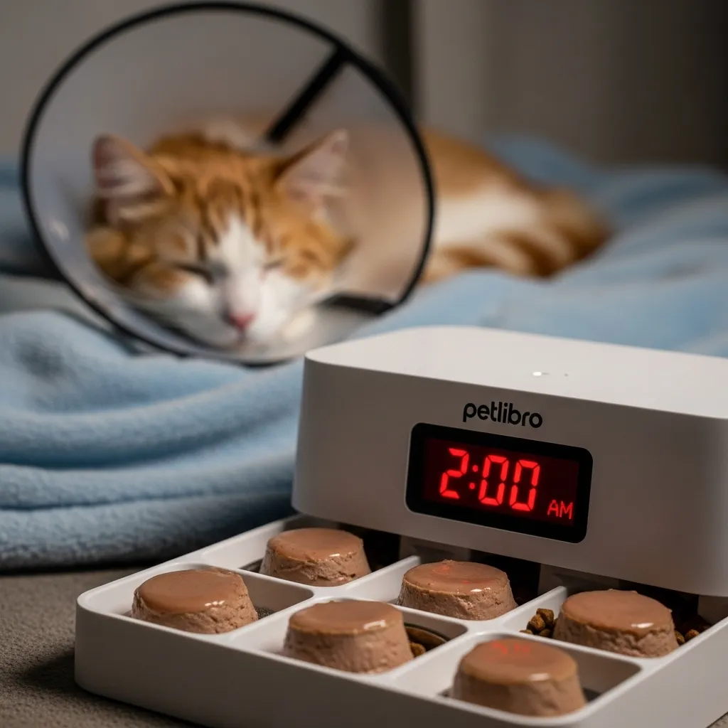 AM feeding for pancreatitis cat – automatic feeder saves lives