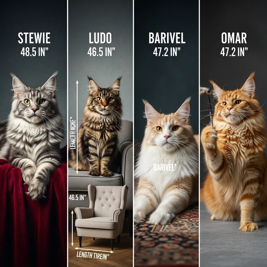 Famous large Maine Coon cats – Lotus, Omar, Kefir, and Thor size comparison